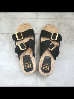 Nwot Haute Hippie Black Suede Buckle Slide Sandals 7.5